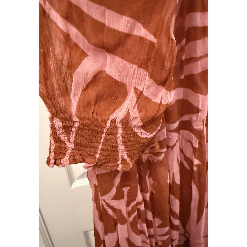 Anthropologie Maxi Dress Women 3X Terracotta Pink Abstract Floral Sheer Boho - Picture 4 of 8